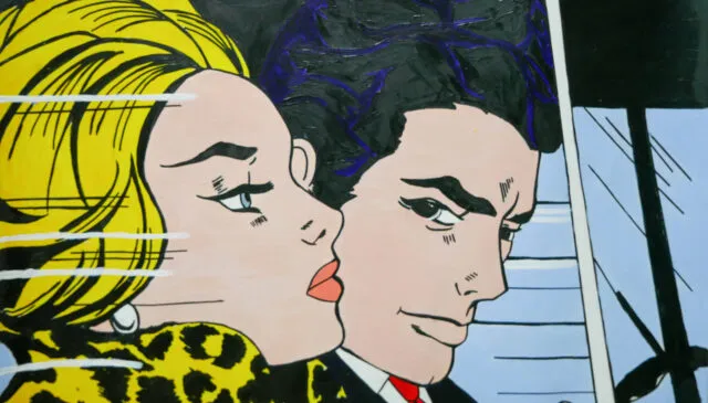 Drawing of a man and woman in a car