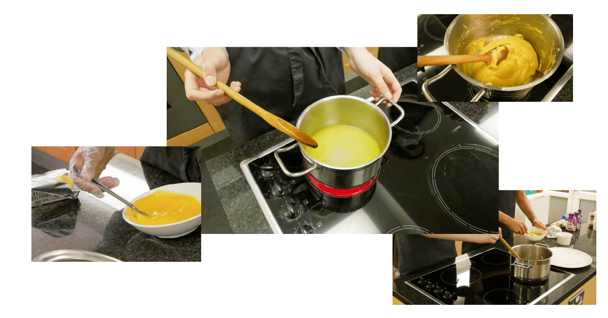 Collage of photos all of them covering steps of making the pastry batter and filling
