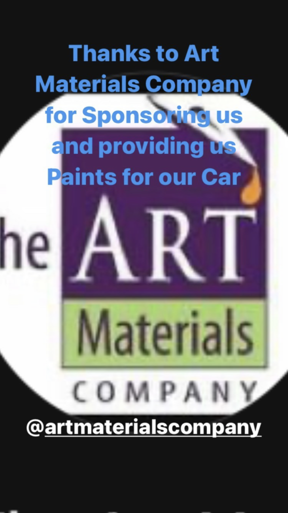 A photo thanking a sponsor, the arts materials company for providing the paints for their car