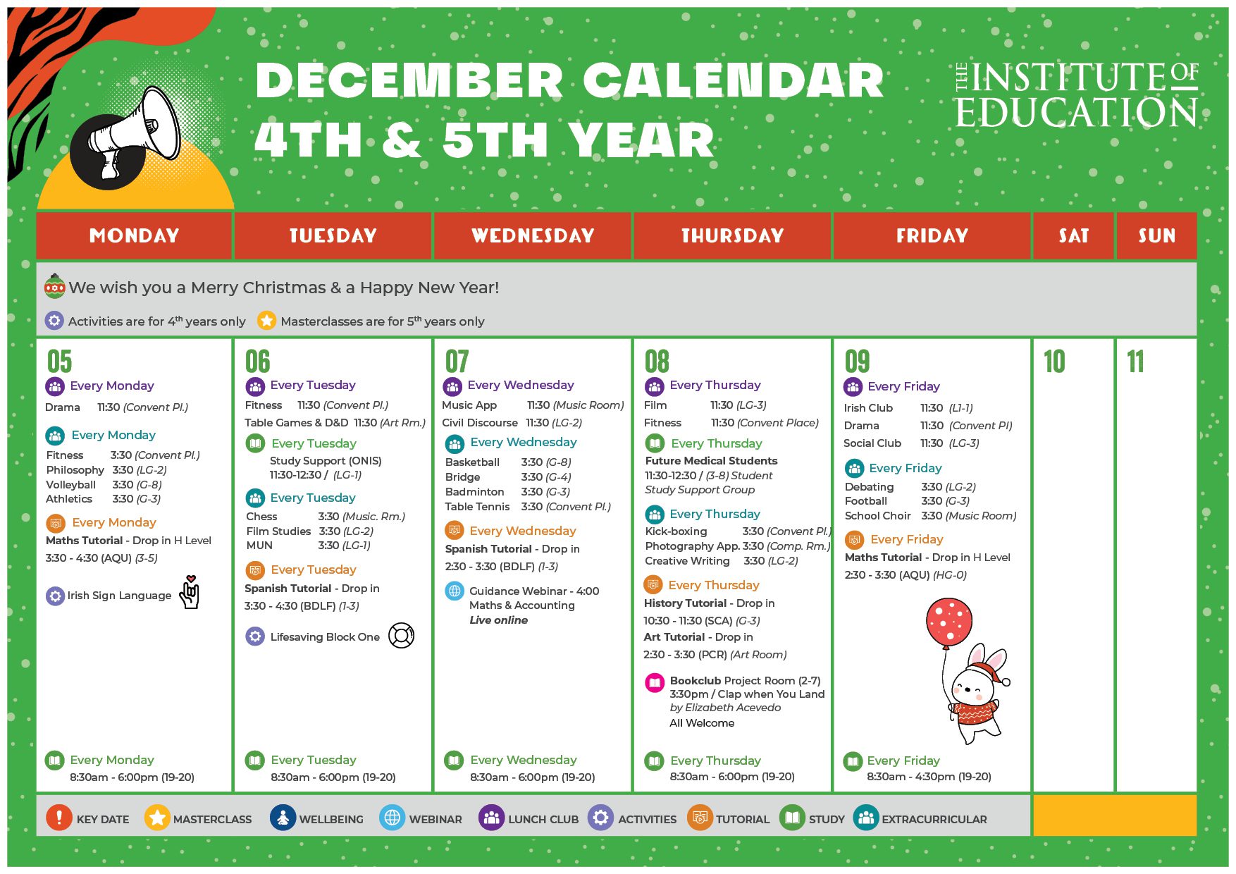 December calendar for 4th and 5th years