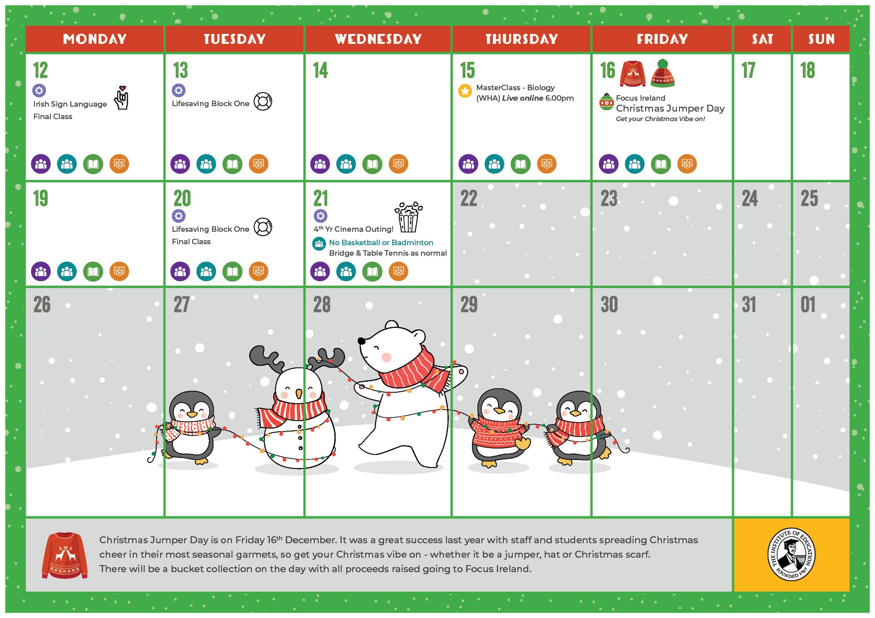 December calendar for 4th and 5th years