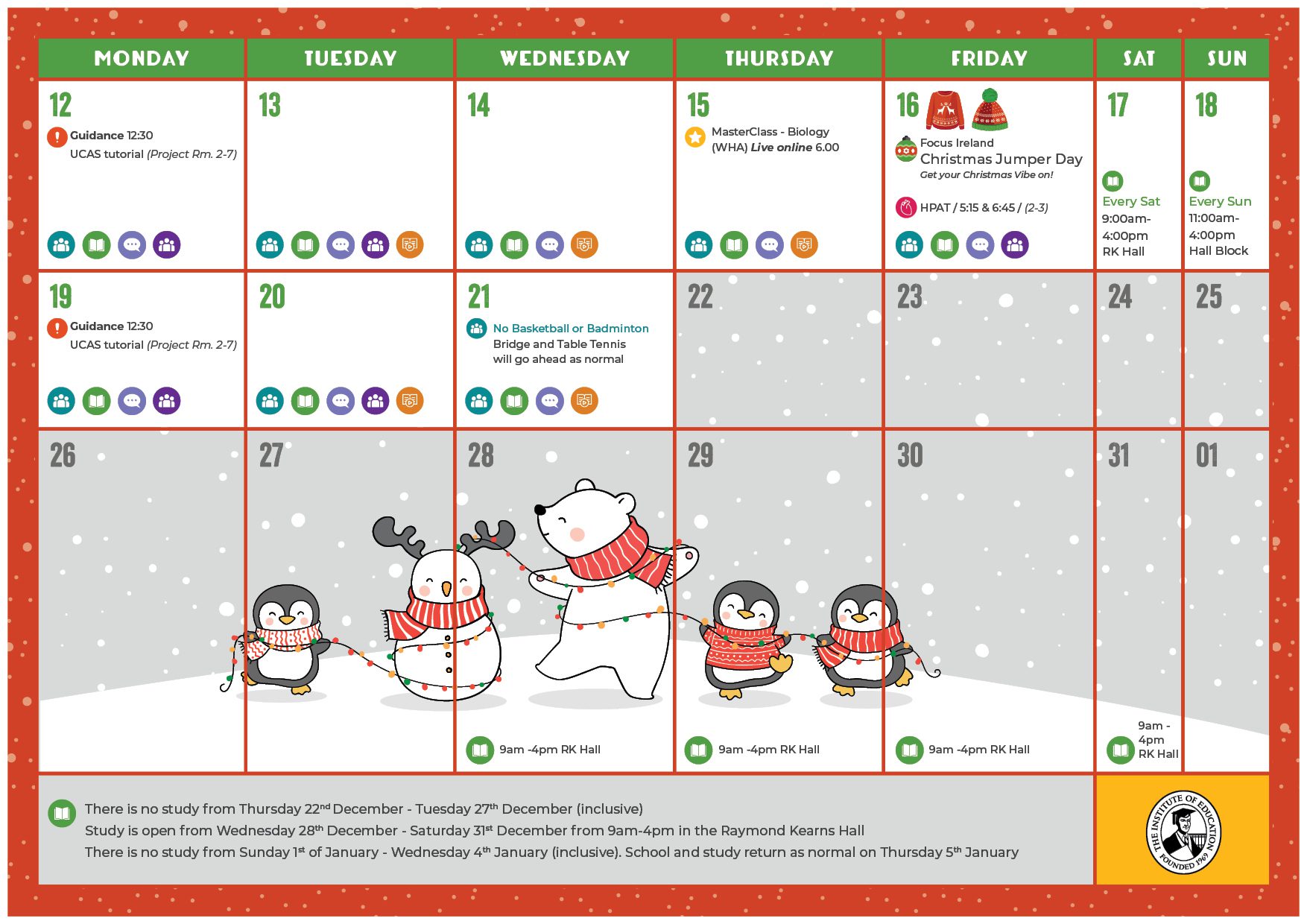 December calendar for 6th years