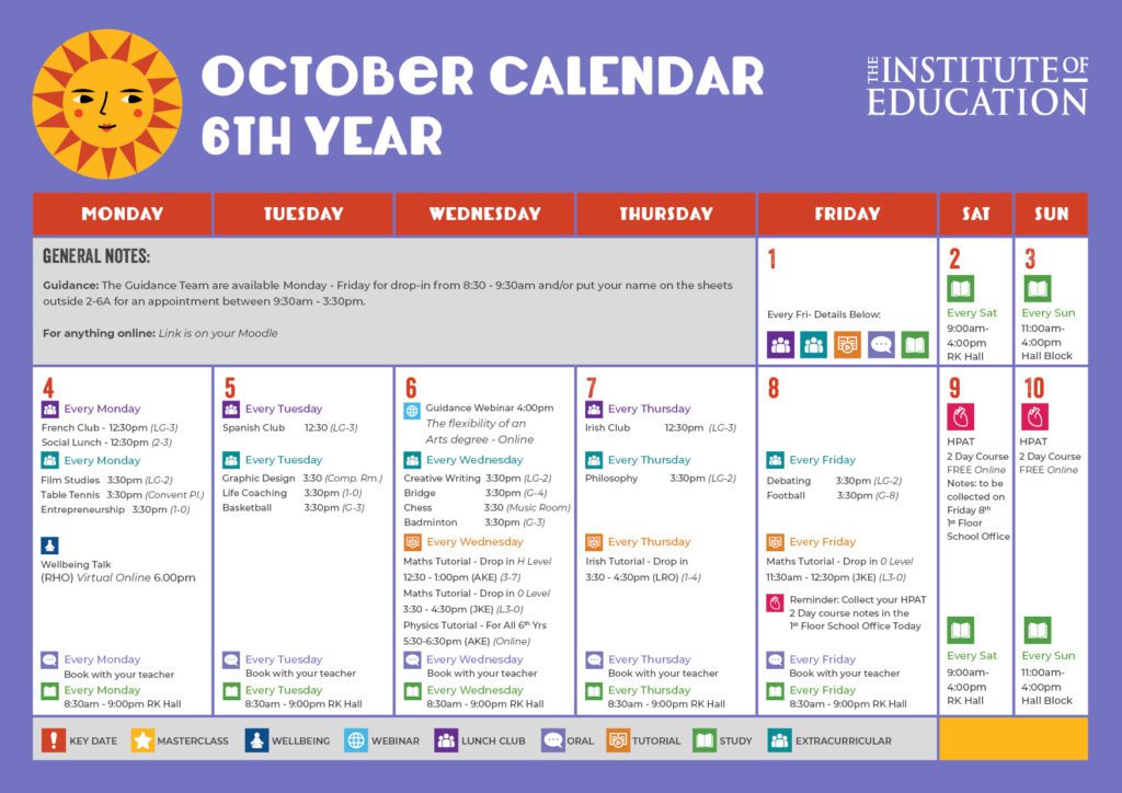 October calendar 6th year part 1