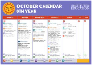 October monthly calendar 6th Year Part 1
