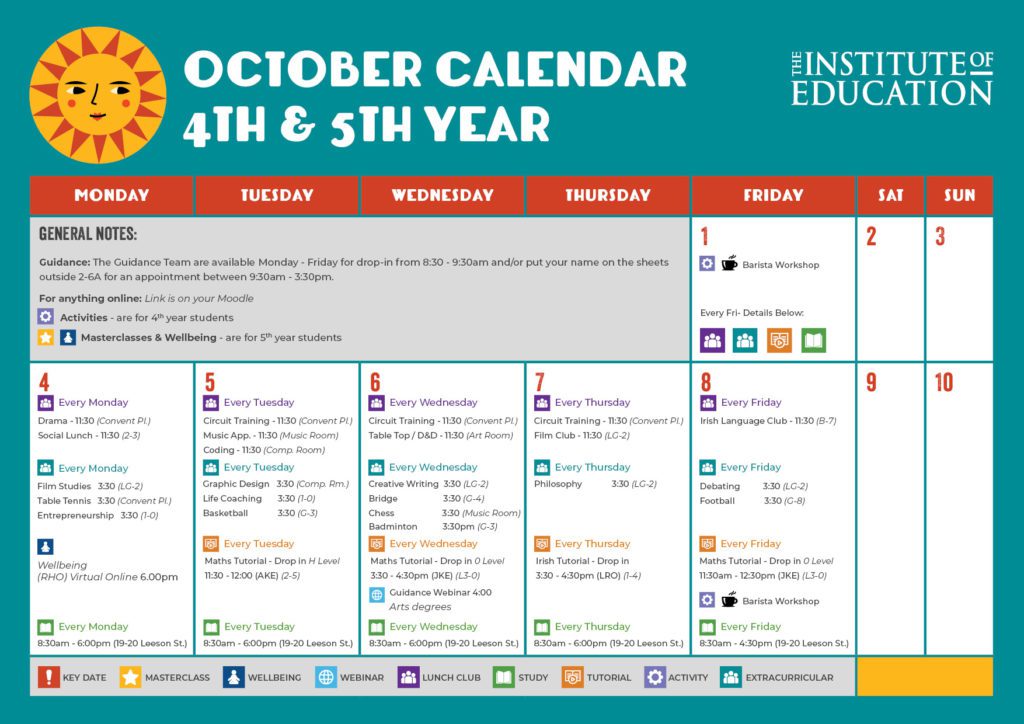 October calendar 4th and 5th year part 1