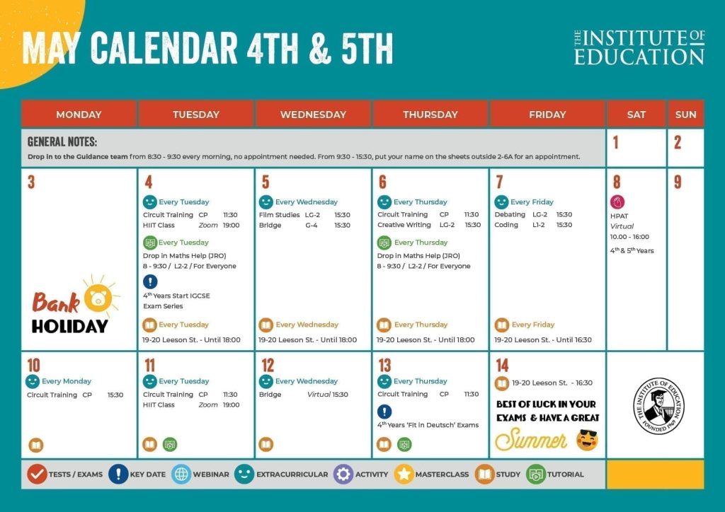 May calendar 4th and 5th year