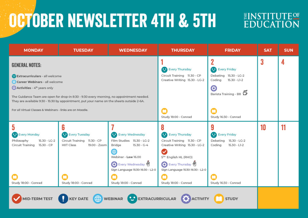 4th/5th Year Monthly Newsletter October 2020 Pg.1