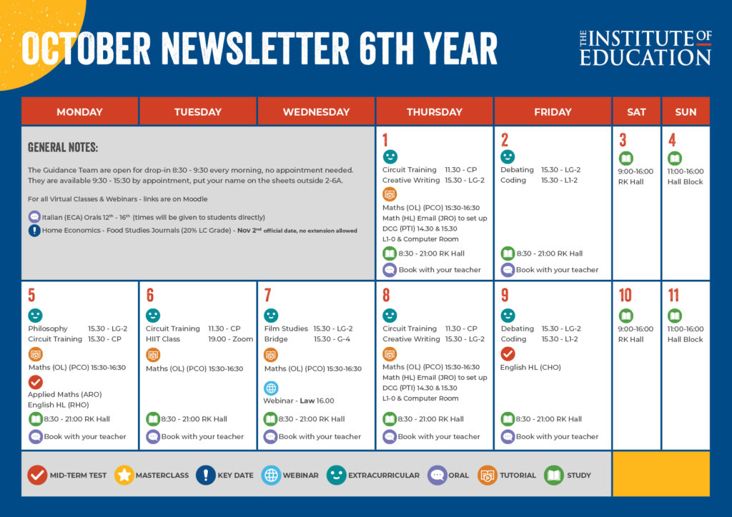 6th Year Monthly Newsletter October 2020 Pg.1