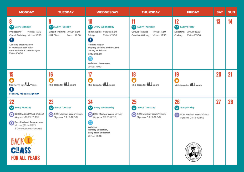 February Calendar for 4th and 5th year students