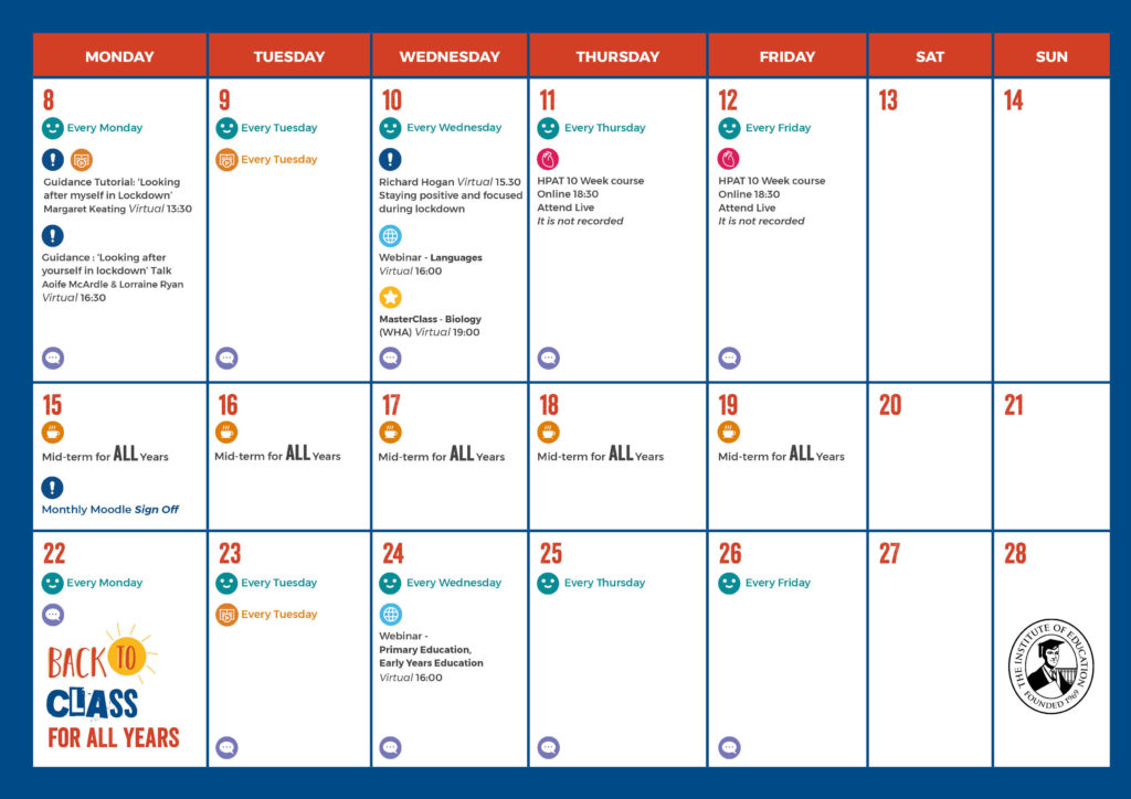 February Calendar for 6th Year students
