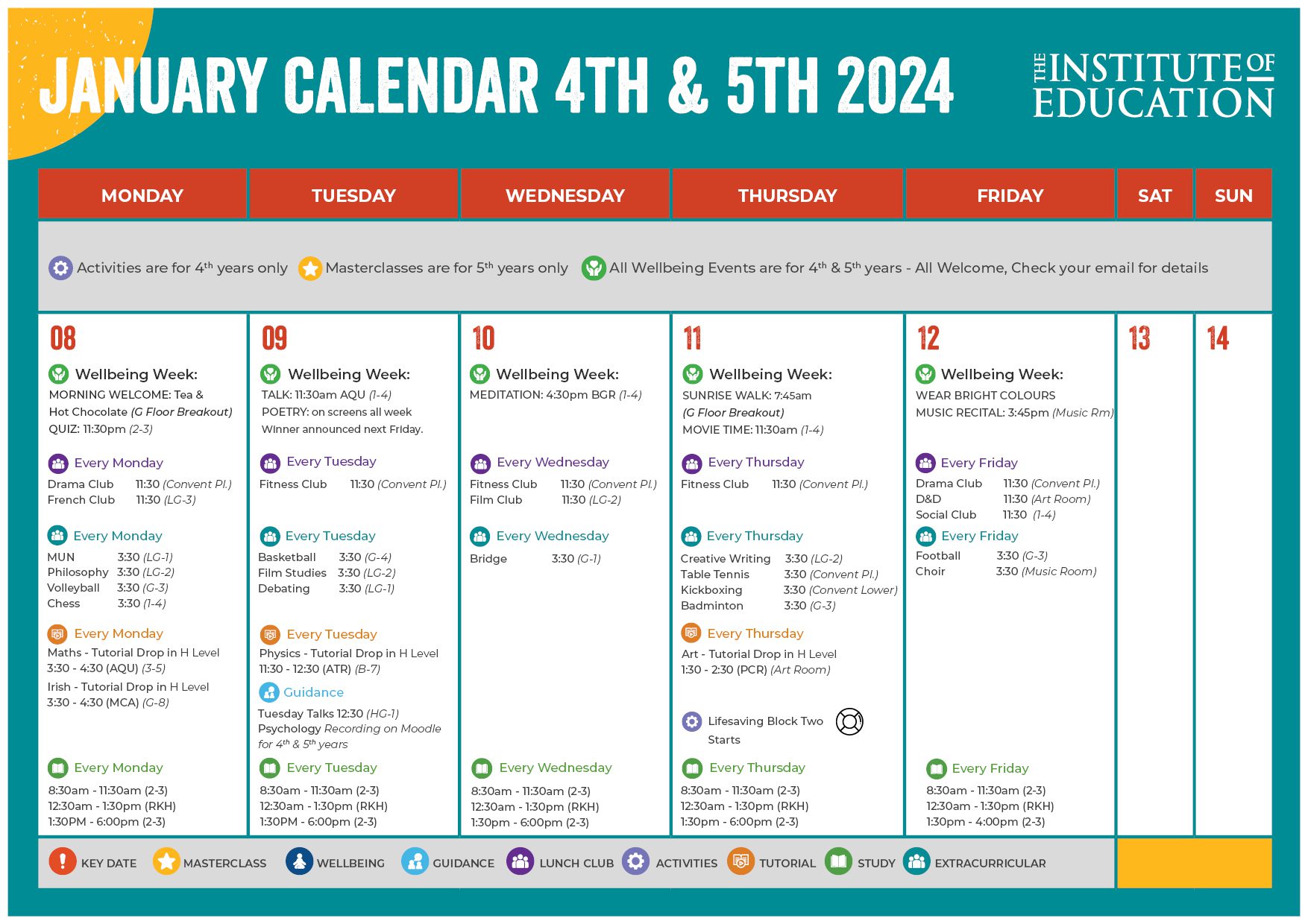 January calendar 4th and 5th year part 1