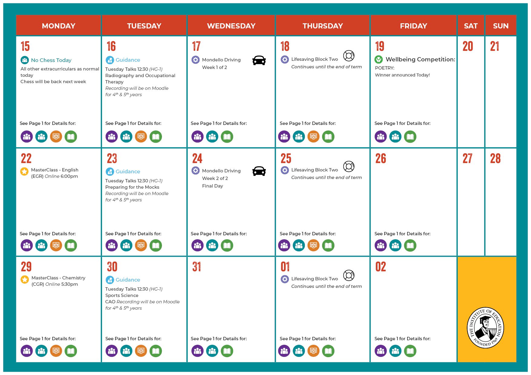 January calendar 4th and 5th year part 2