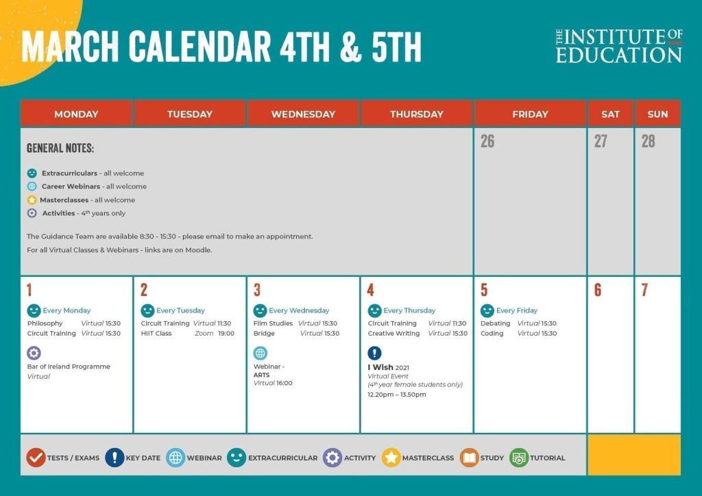 March calendar 4th and 5th year part 1