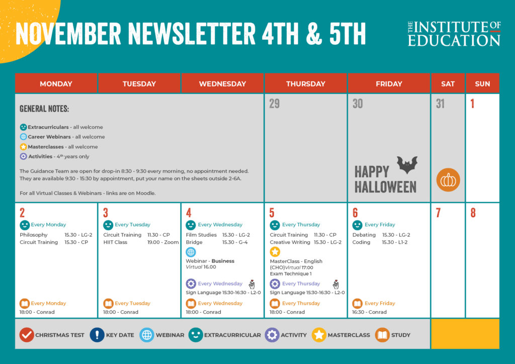 November newsletter 4th and 5th year part 1