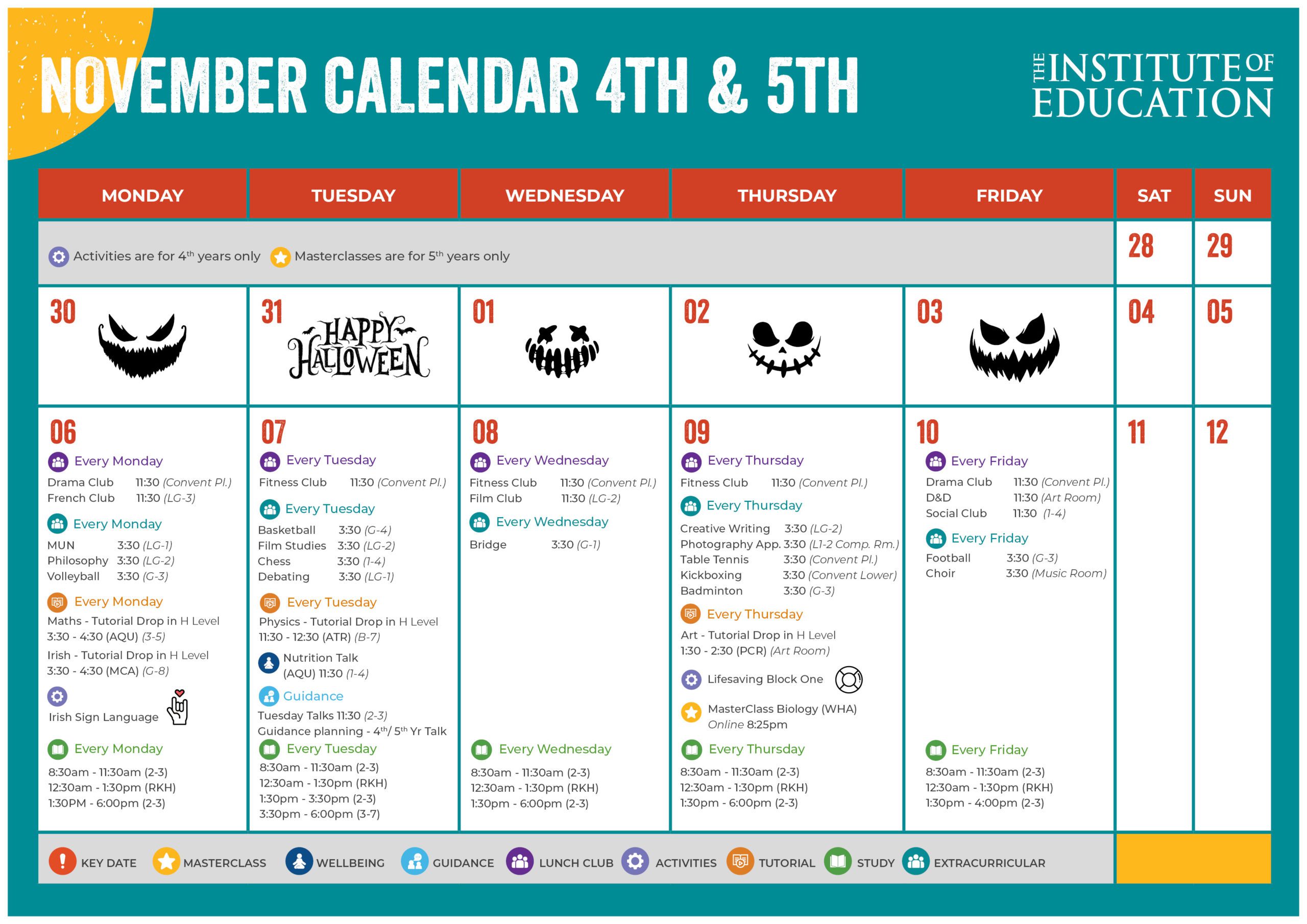 November calendar 4th and 5th year part 1